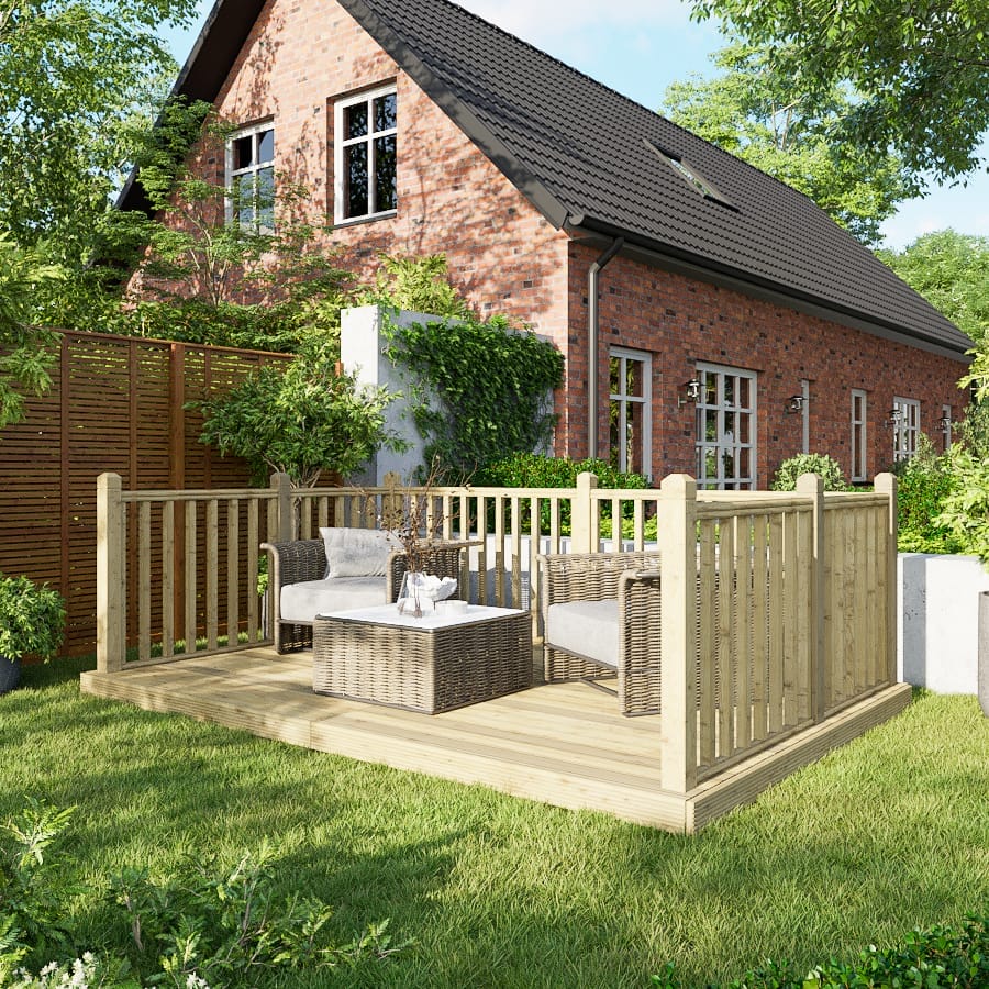 Power Wooden Decking Kit 8x12 / Handrails on Three Sides
