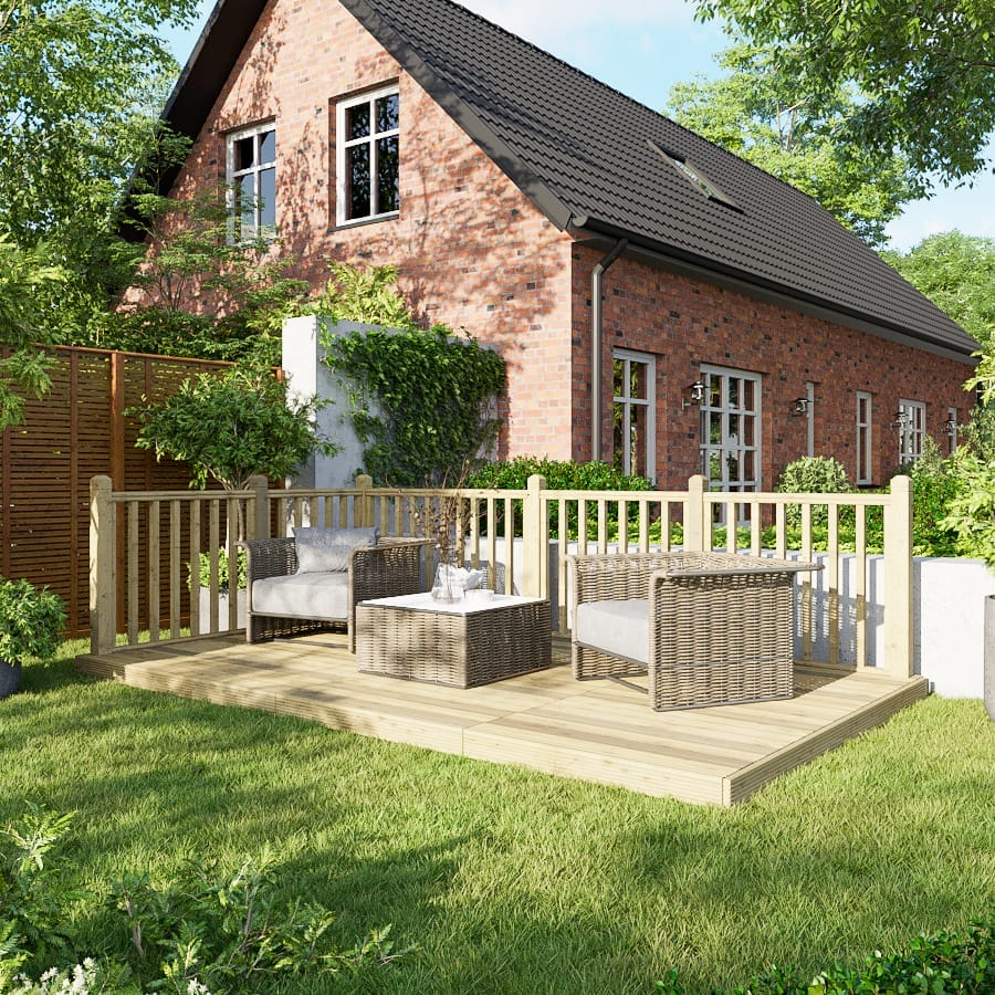 Power Wooden Decking Kit 8x14 / Handrails on Two Sides