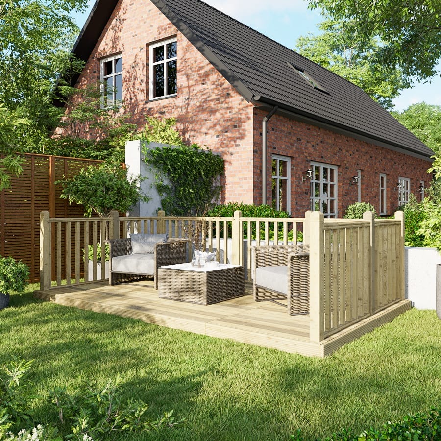 Power Wooden Decking Kit 8x14 / Handrails on Three Sides