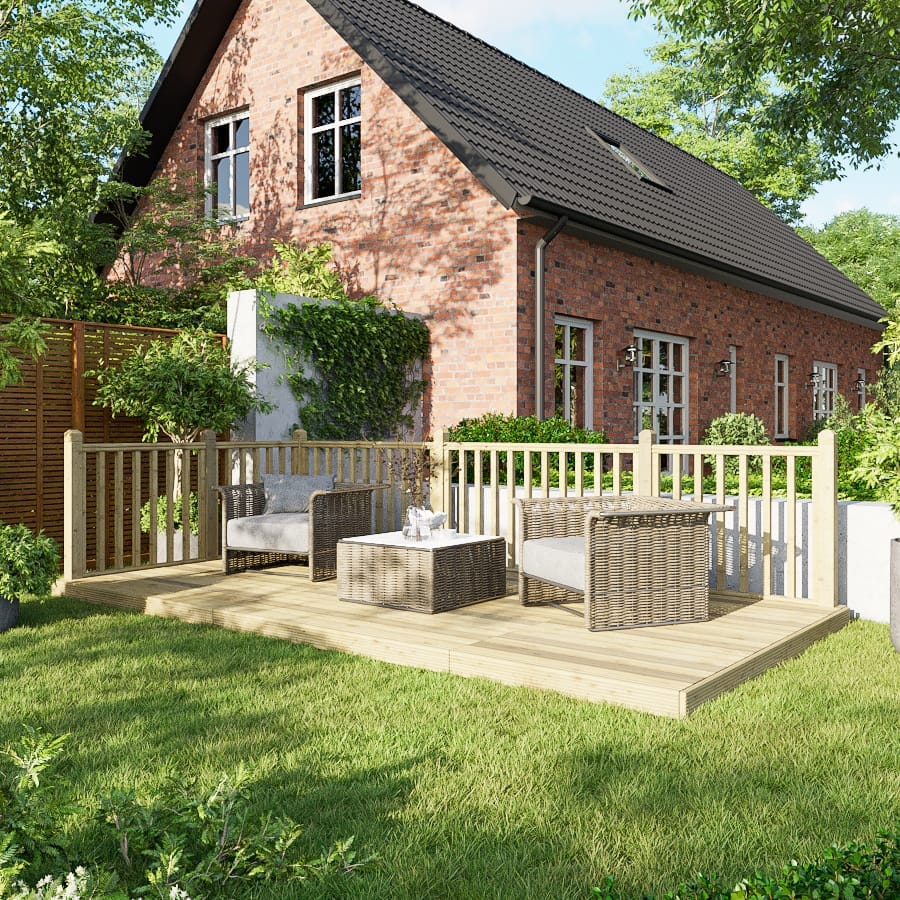 Power Wooden Decking Kit 8x16 / Handrails on Two Sides