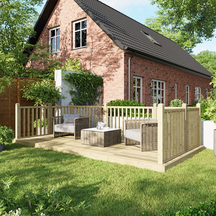 Power Wooden Decking Kit 8x16 / Handrails on Three Sides