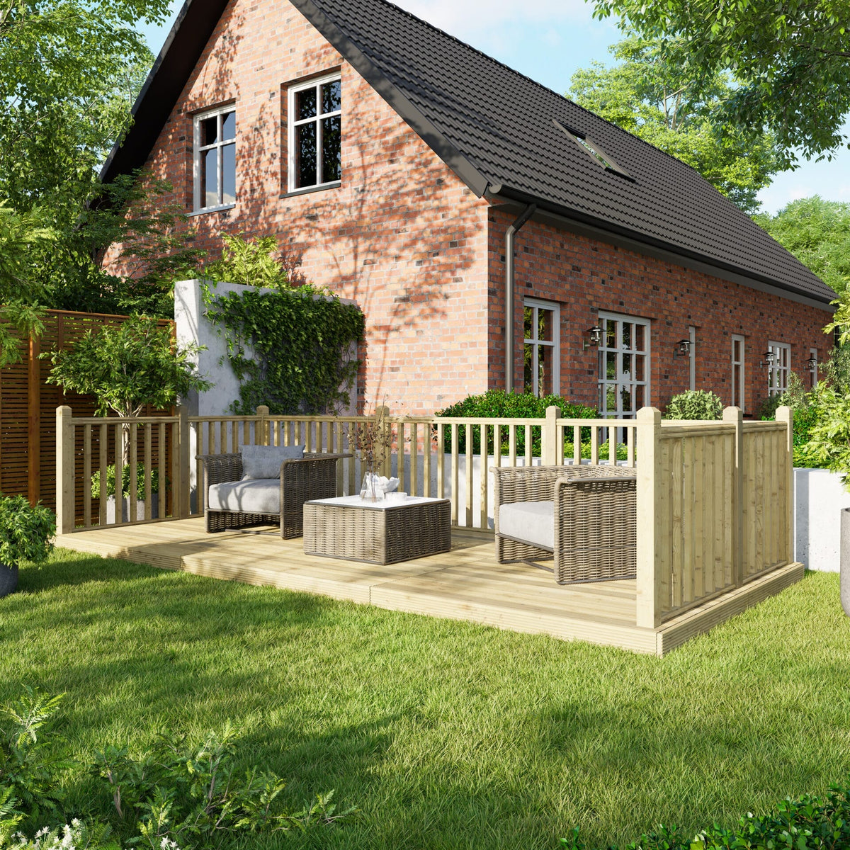 Power Wooden Decking Kit 8x18 / Handrails on Three Sides