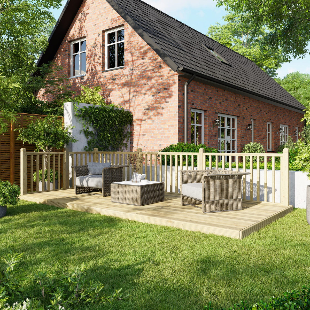 Power Wooden Decking Kit 8x18 / Handrails on Two Sides