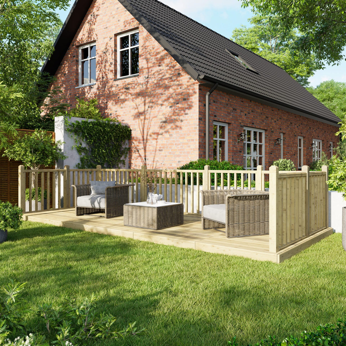 Power Wooden Decking Kit 8x20 / Handrails on Three Sides