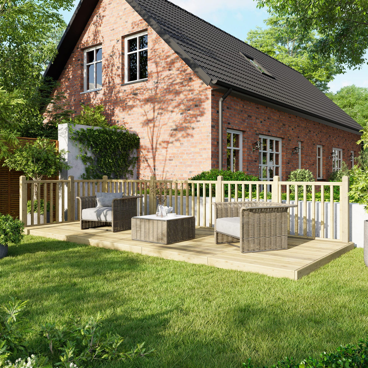 Power Wooden Decking Kit 8x20 / Handrails on Two Sides