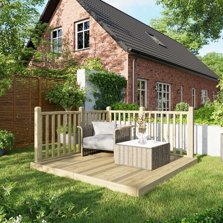 Power Wooden Decking Kit 8x8 / Handrails on Two Sides