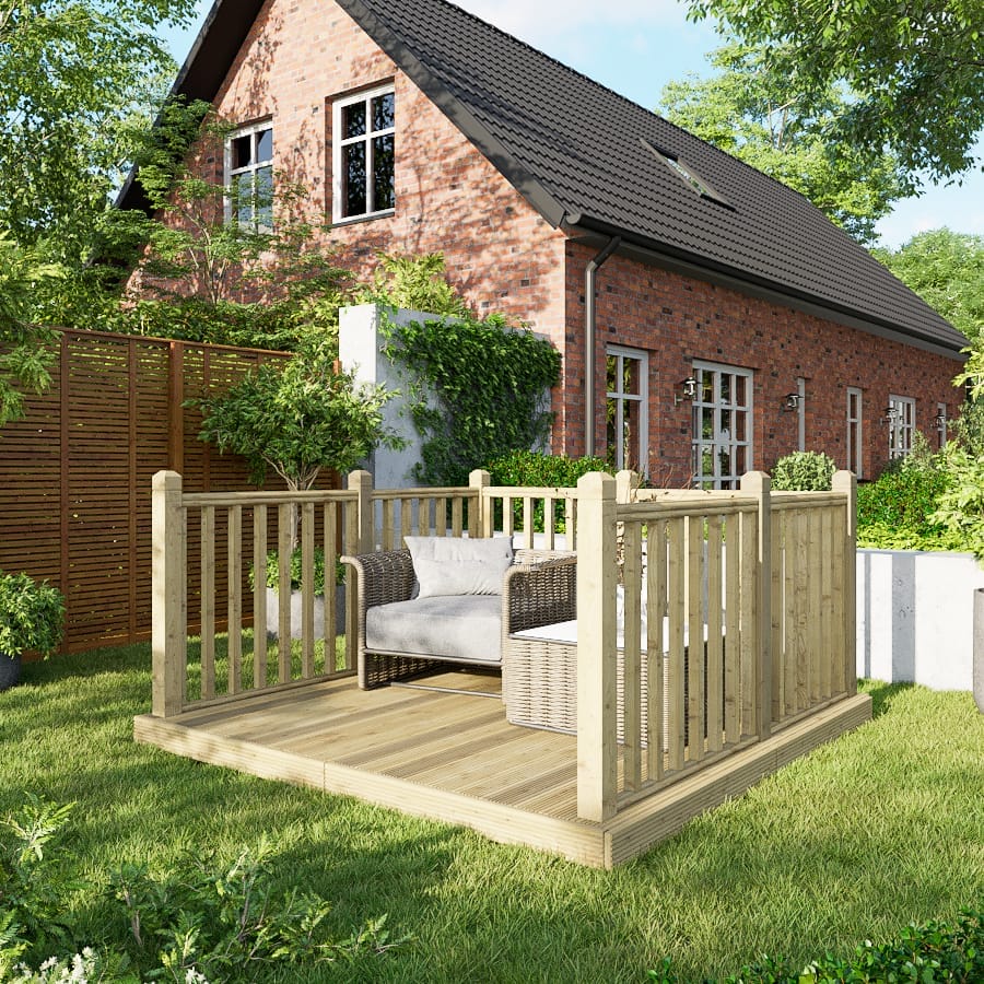 Power Wooden Decking Kit 8x8 / Handrails on Three Sides