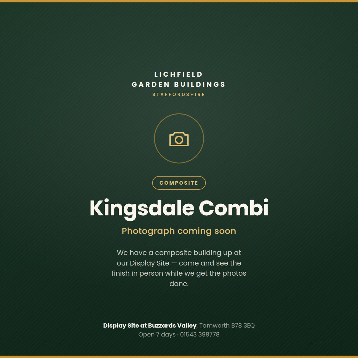 Suresheds Kingsdale Combi composite – photograph coming soon, see one at our Display Site at Buzzards Valley