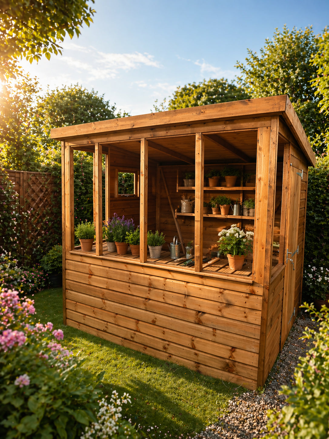 Sovereign Frome Maxi Potter timber potting shed in a garden