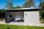 PentHaus garden office interior with bi-fold doors open