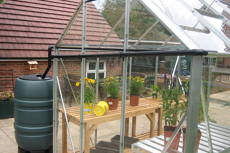 Elite Greenhouse rainwater kit fitted to gutter