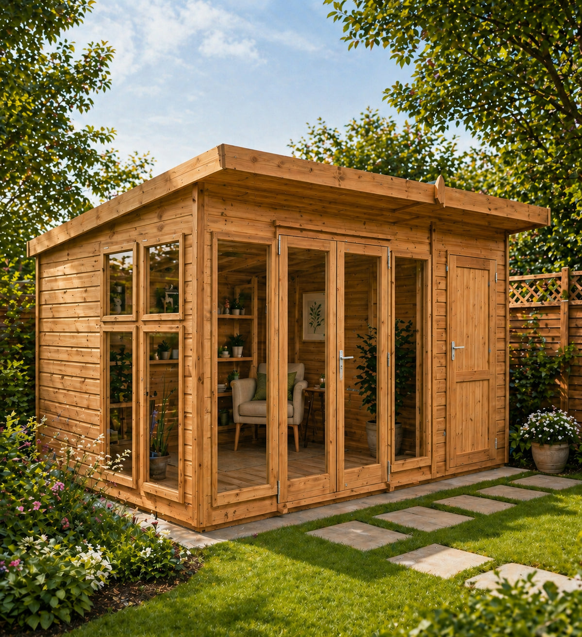 Sovereign Sussex Pent Combination Summerhouse in a garden