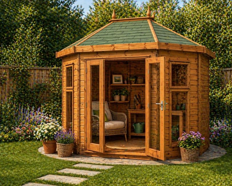 TGB Sovereign Hampshire Octagonal Summerhouse – doors open detail