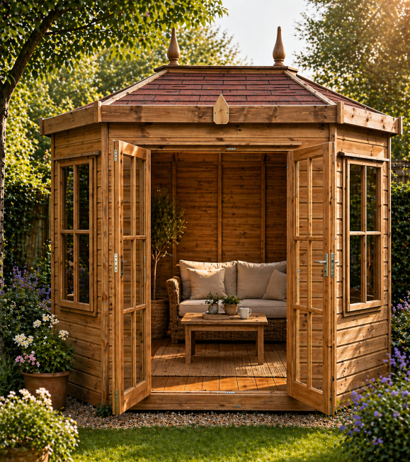 TGB Sovereign Hertfordshire Octagonal Summerhouse – doors open detail