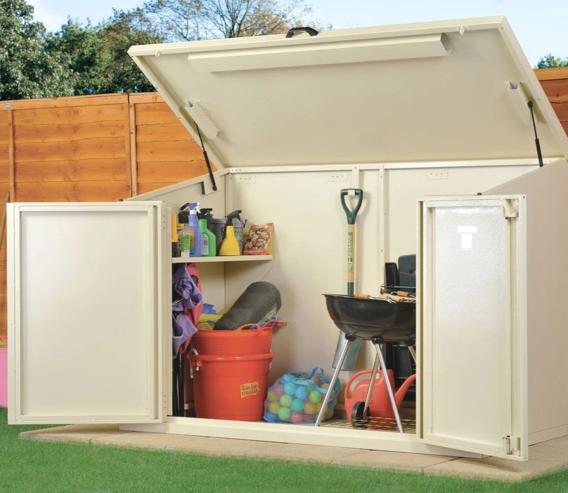 Asgard metal storage in a garden