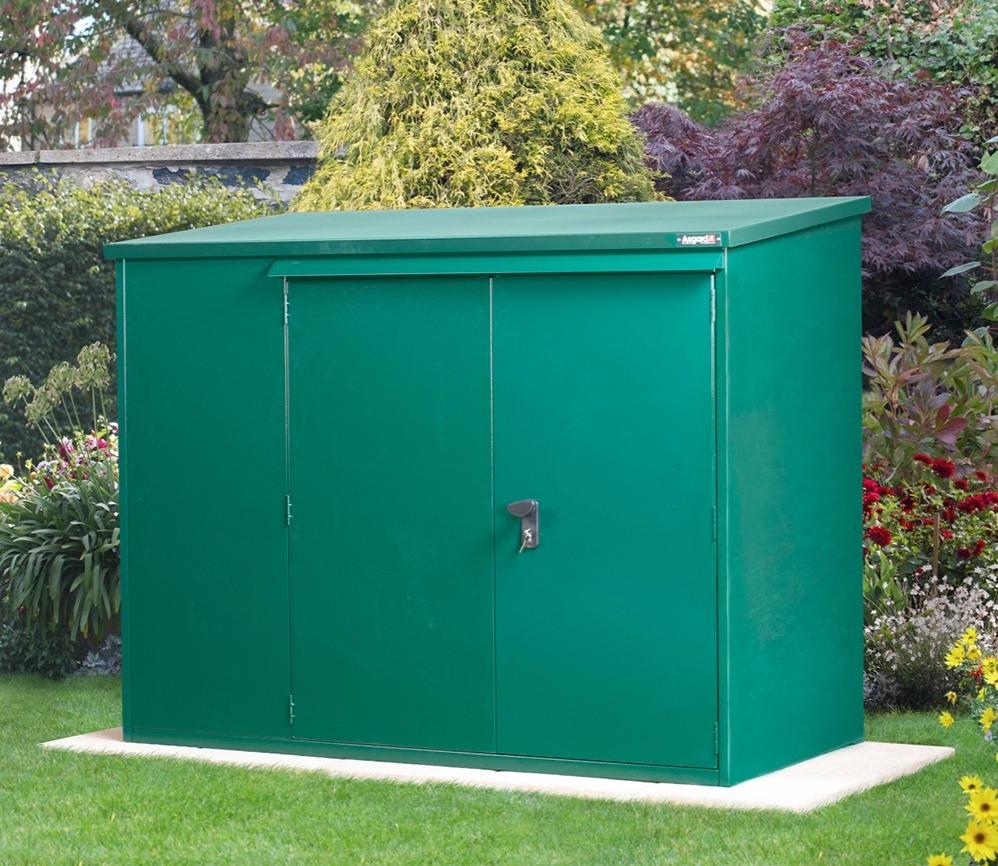 Asgard metal storage in a garden
