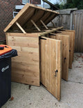 LOJ 4 wheelie bin store with lift-up lid