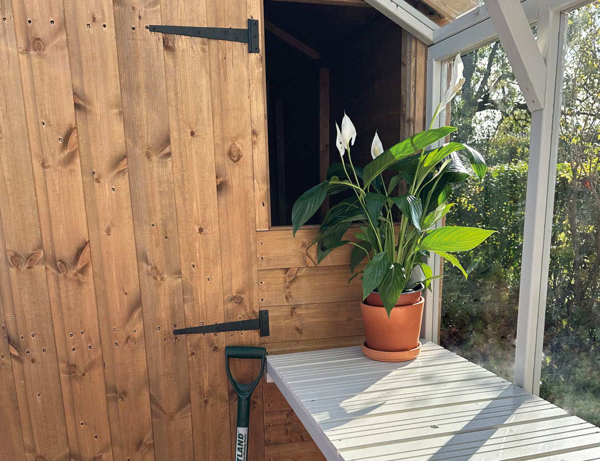 Burnham Bolt-On Shed timber storage section alongside the greenhouse