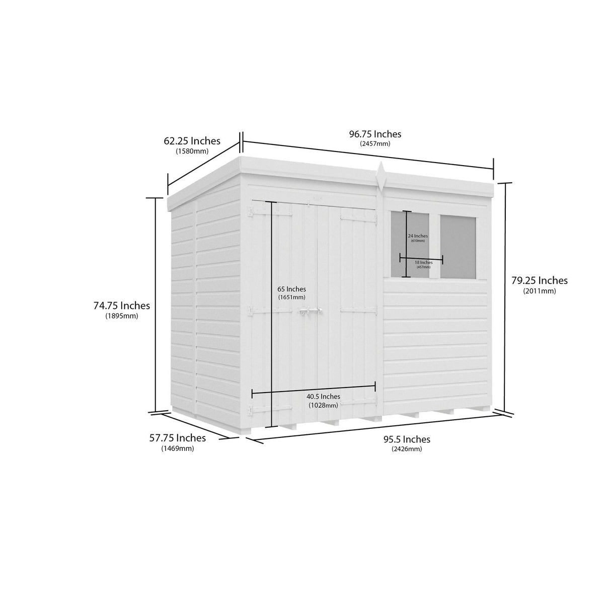 DIY Sheds – Pent Shed – Double Door – view 202