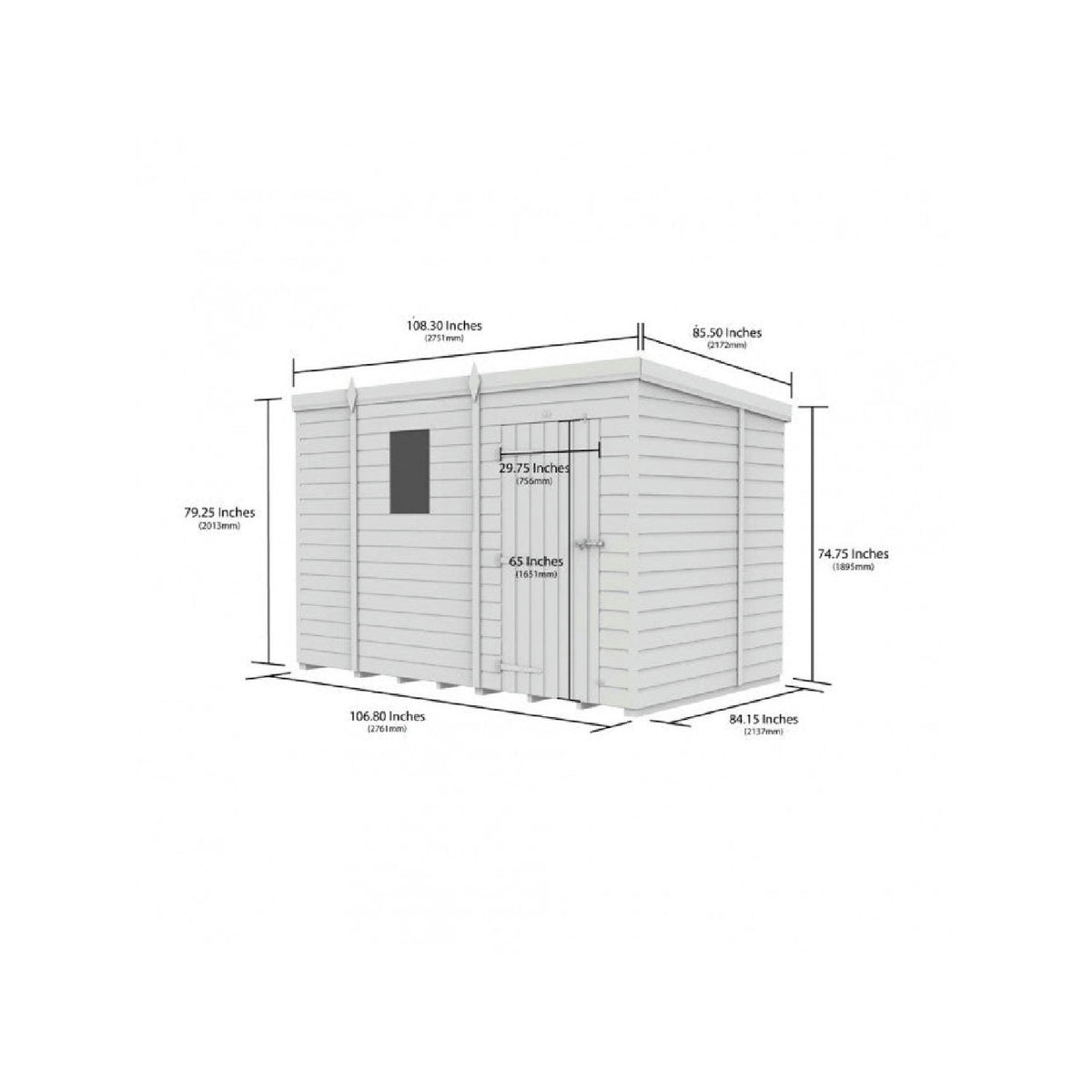 DIY Sheds – Pent Shed – Single Door – view 234