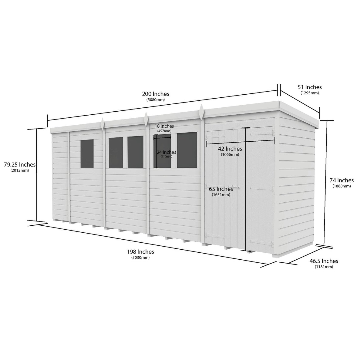 DIY Sheds – Pent Shed – Double Door – view 102