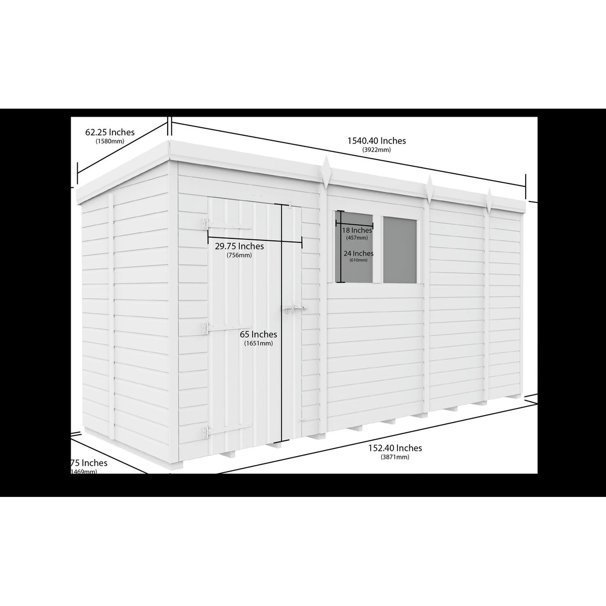 DIY Sheds – Pent Shed – Single Door – view 48