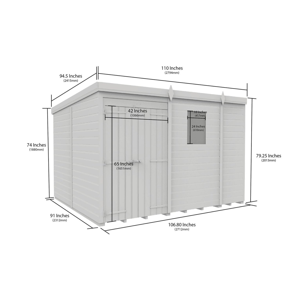 DIY Sheds – Pent Shed – Double Door – view 222