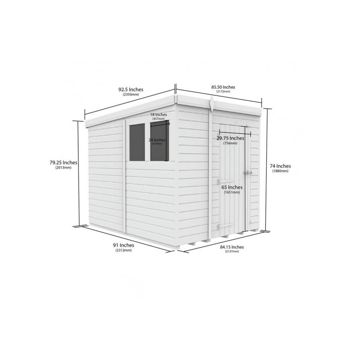 DIY Sheds – Pent Shed – Single Door – view 208