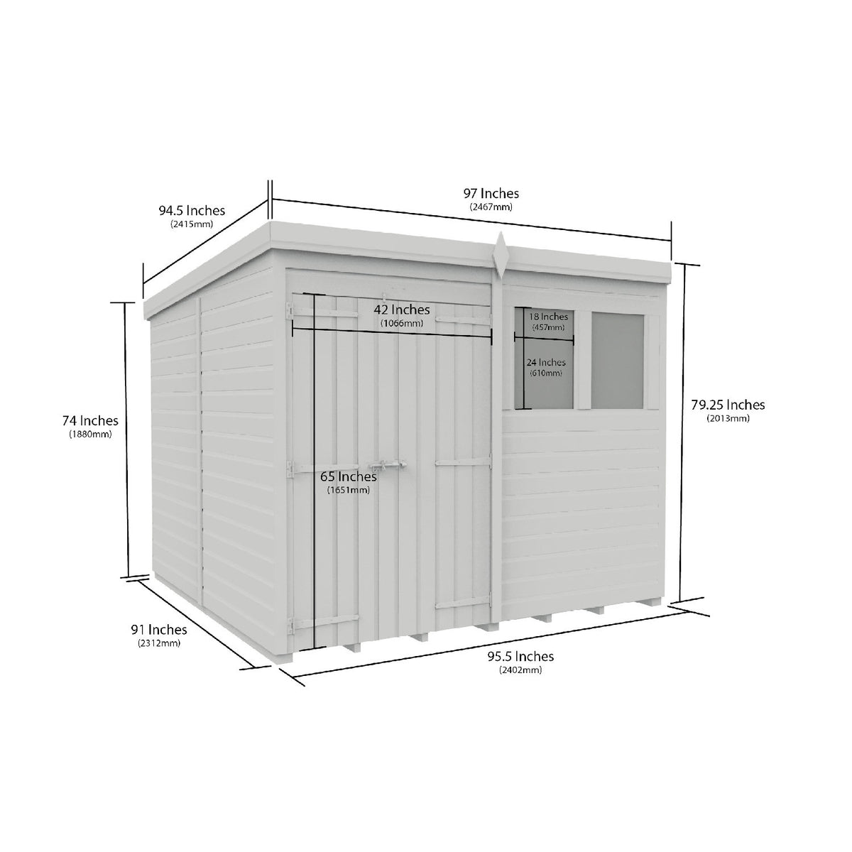 DIY Sheds – Pent Shed – Double Door – view 208