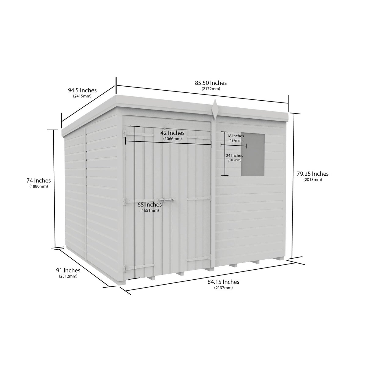 DIY Sheds – Pent Shed – Double Door – view 194