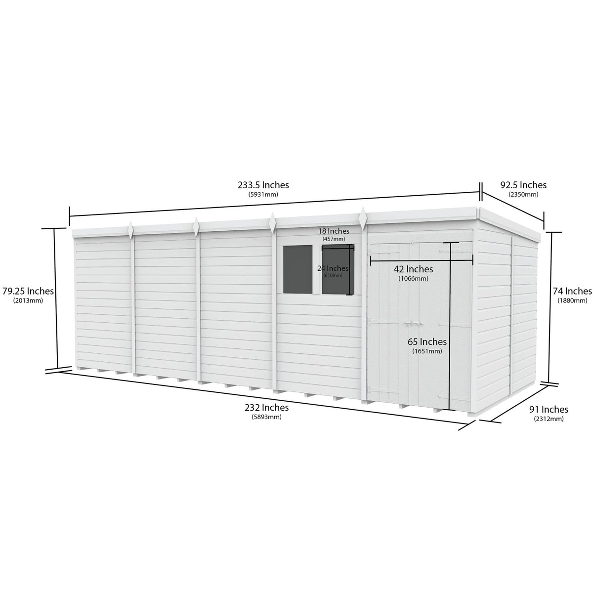 DIY Sheds – Pent Shed – Double Door – view 152