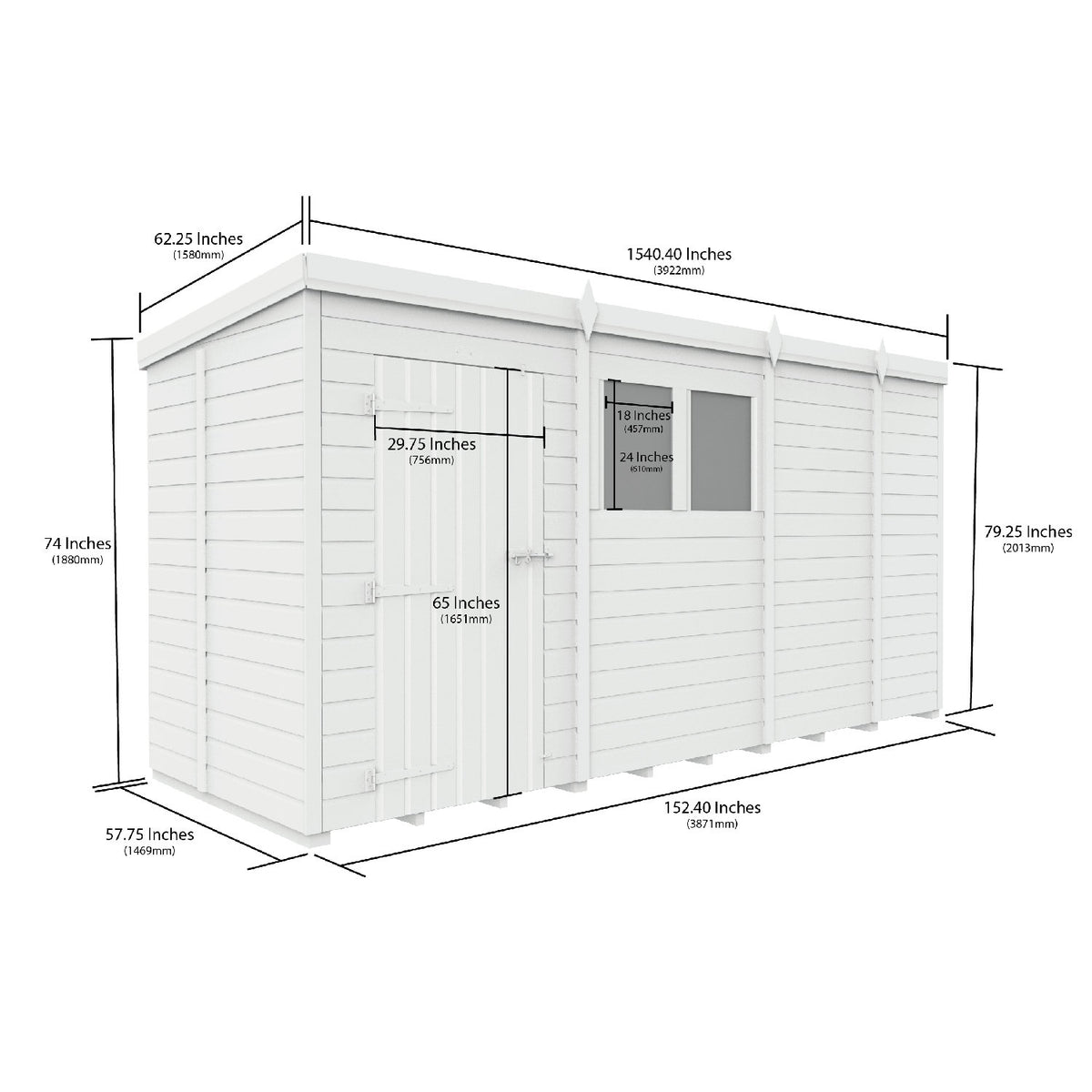 DIY Sheds – Pent Shed – Single Door – view 47