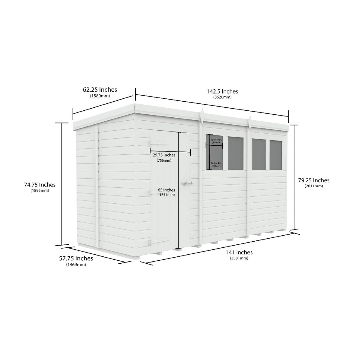 DIY Sheds – Pent Shed – Single Door – view 33