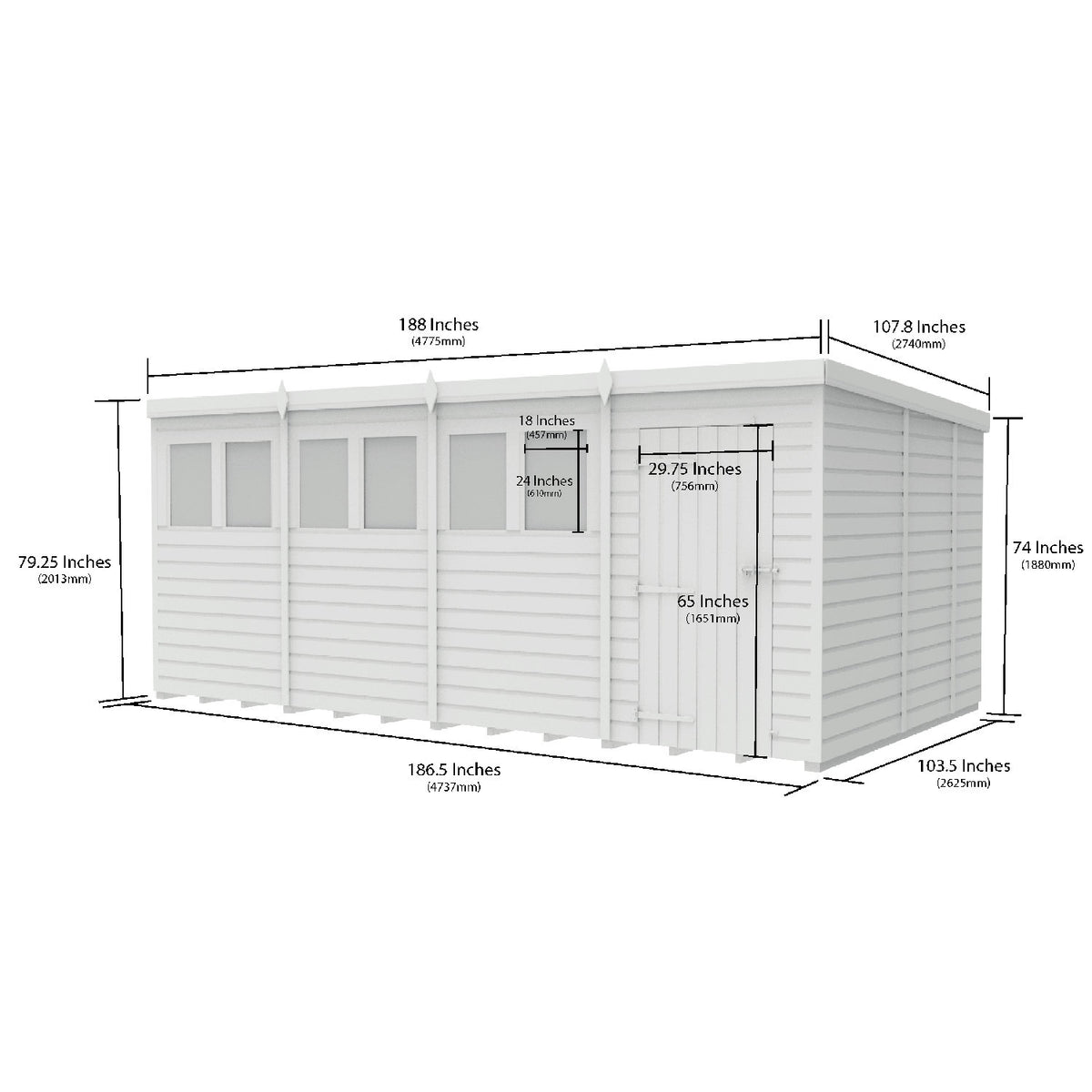 DIY Sheds – Pent Shed – Single Door – view 98