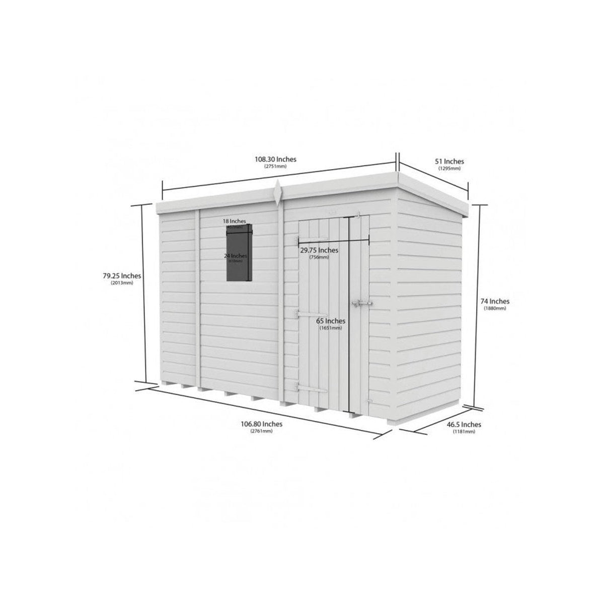 DIY Sheds – Pent Shed – Single Door – view 228