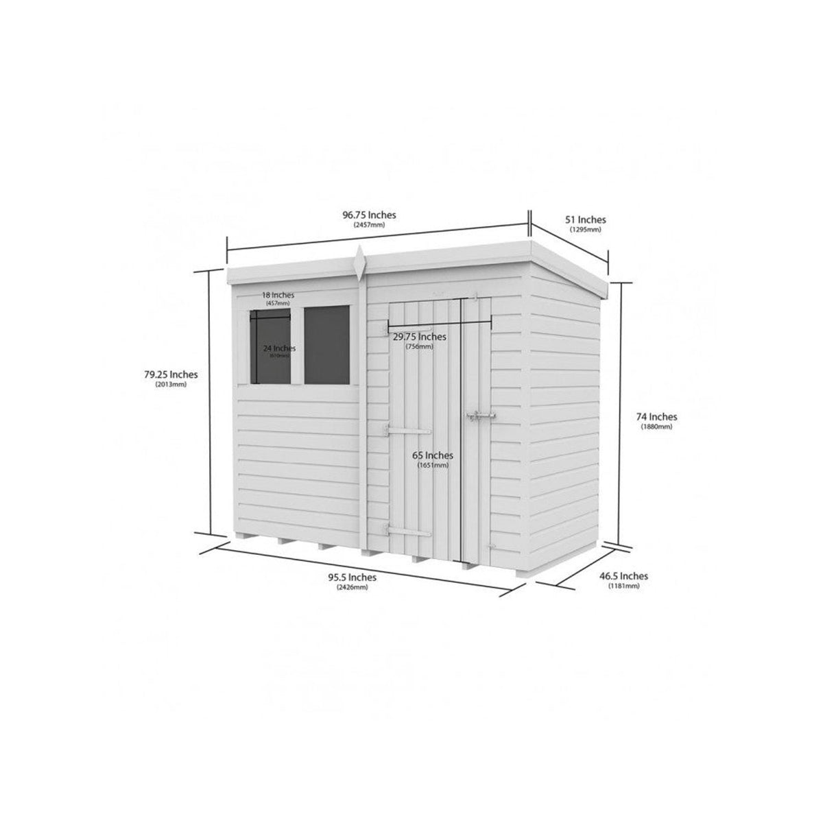 DIY Sheds – Pent Shed – Single Door – view 214