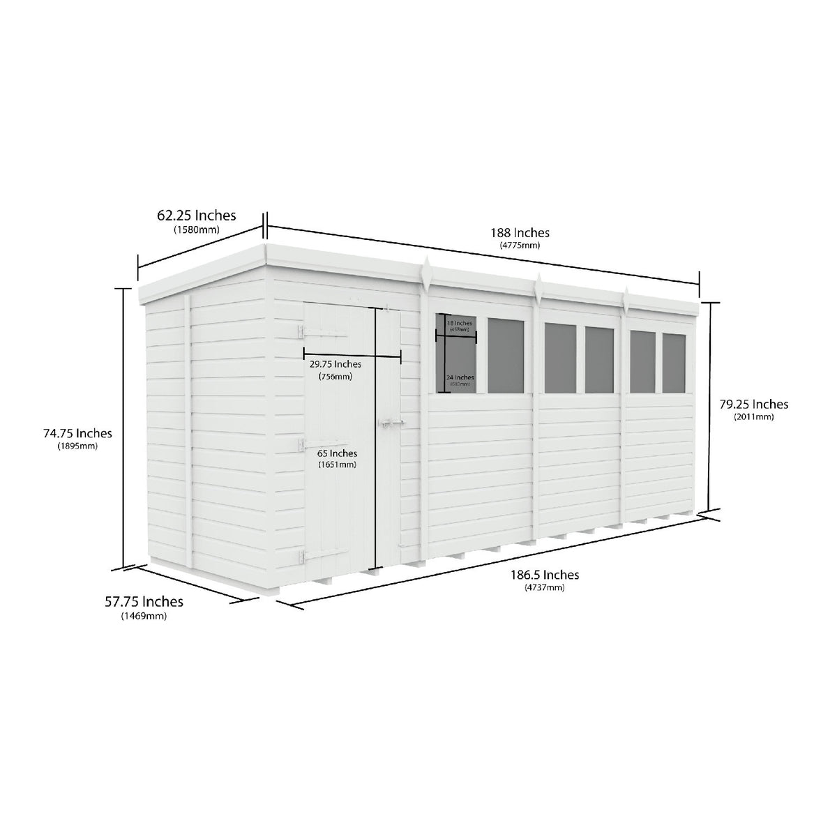DIY Sheds – Pent Shed – Single Door – view 90