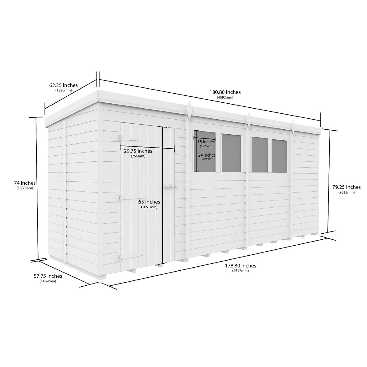 DIY Sheds – Pent Shed – Single Door – view 75