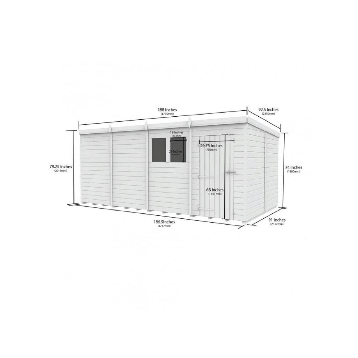 DIY Sheds – Pent Shed – Single Door – view 96