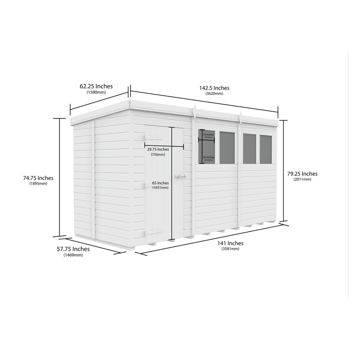 DIY Sheds – Pent Shed – Single Door – view 34
