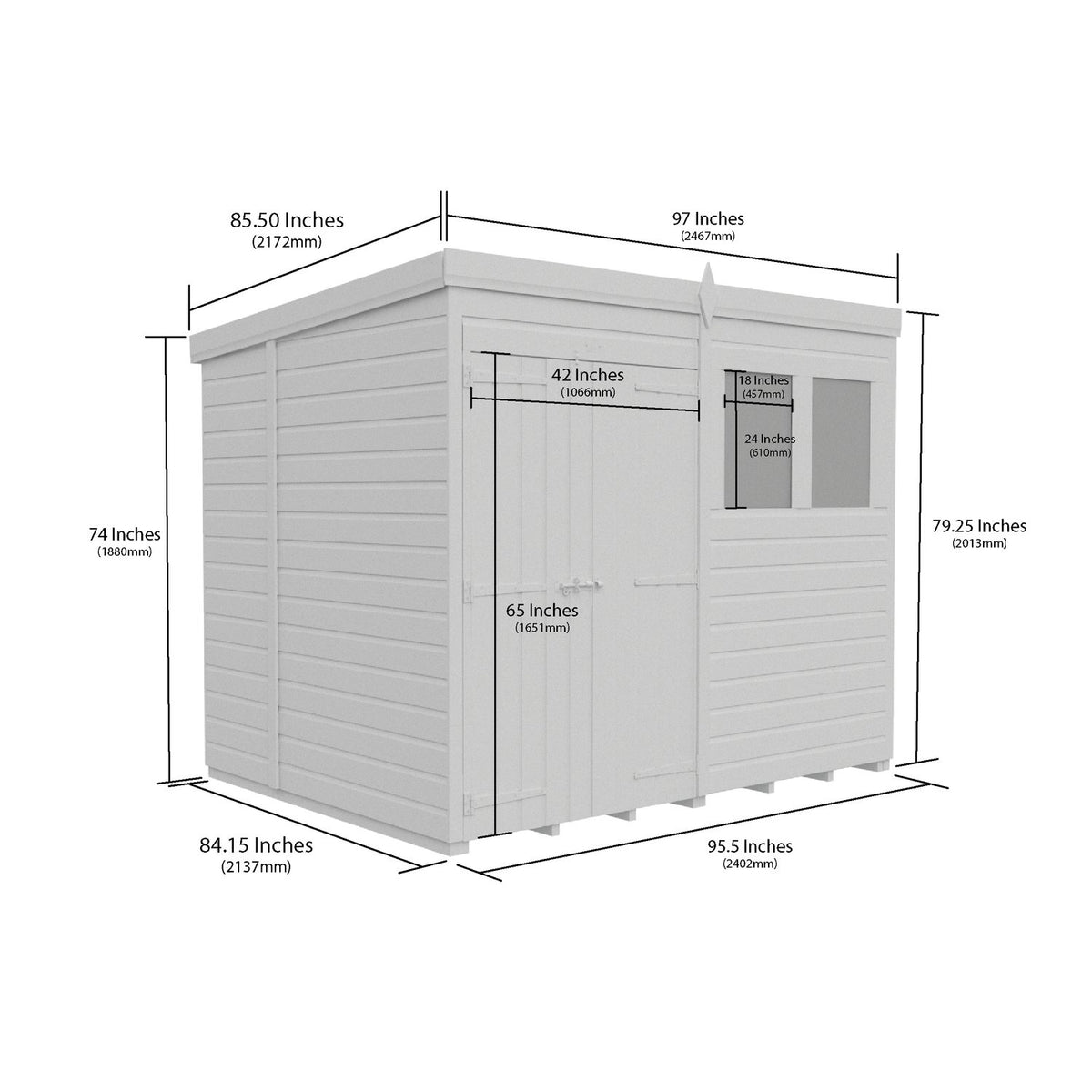 DIY Sheds – Pent Shed – Double Door – view 206