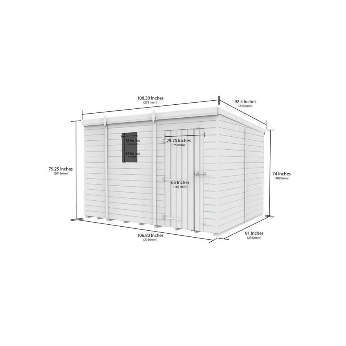 DIY Sheds – Pent Shed – Single Door – view 235
