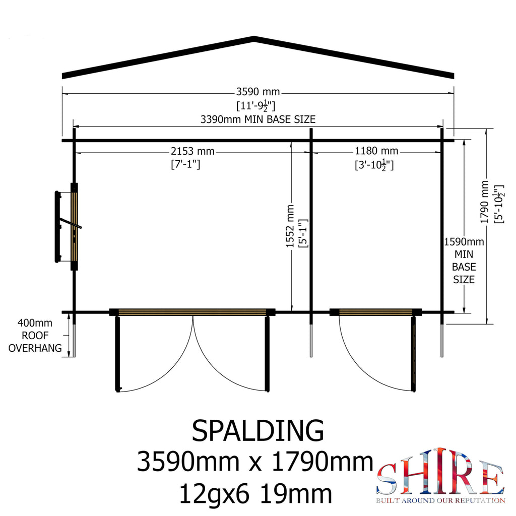 Shire Spalding 19mm log cabin 12x6 – floor plan