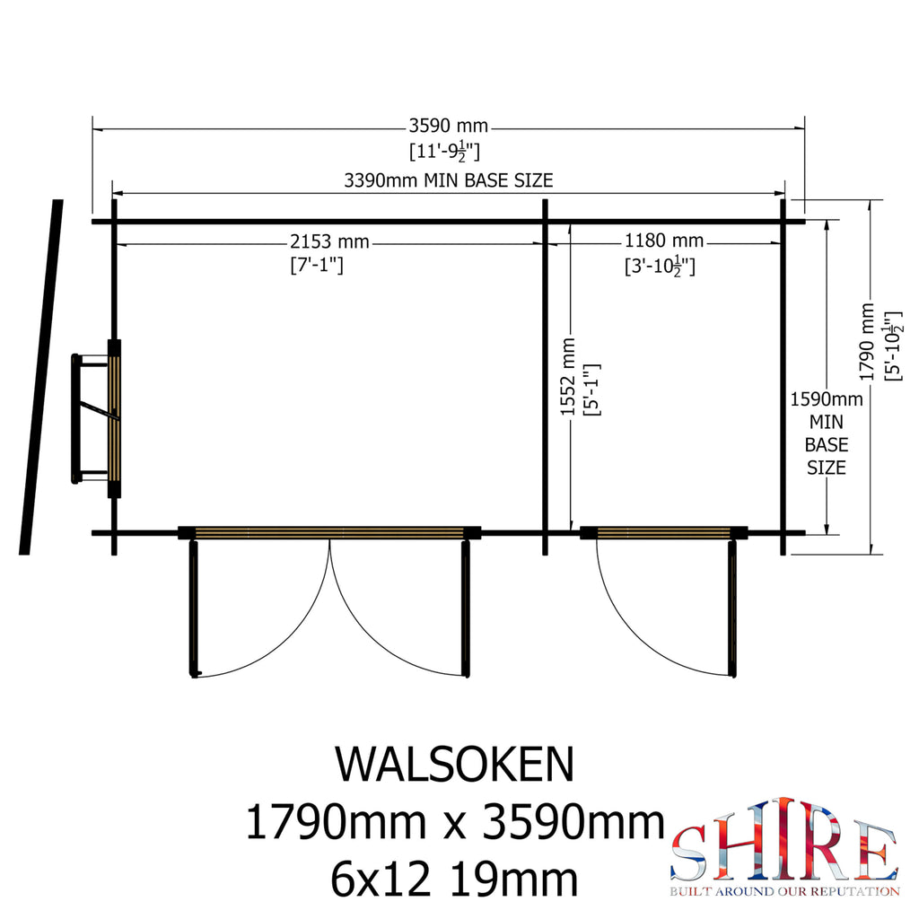 Shire Walsoken 19mm log cabin with storage 6x12 – floor plan