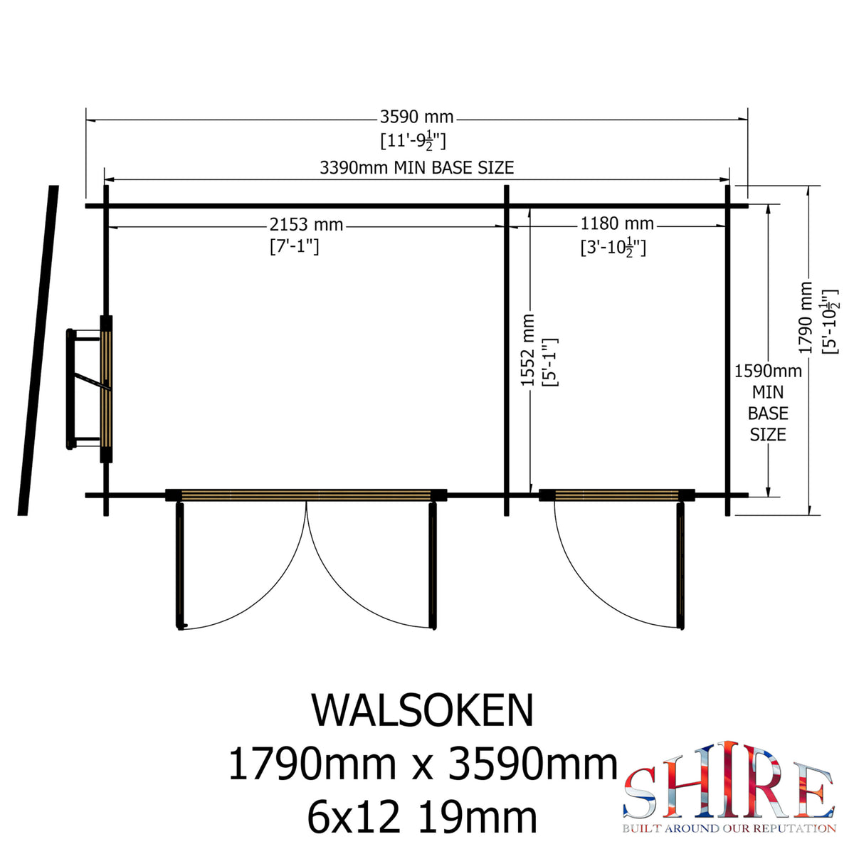 Shire Walsoken 19mm log cabin with storage 6x12 – floor plan
