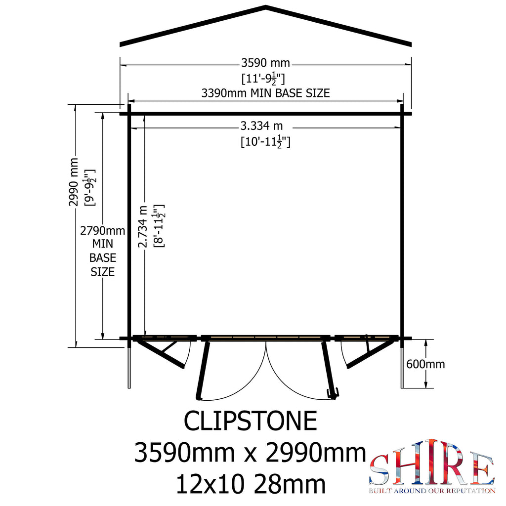 Shire Clipstone 28mm log cabin 12x10 – floor plan
