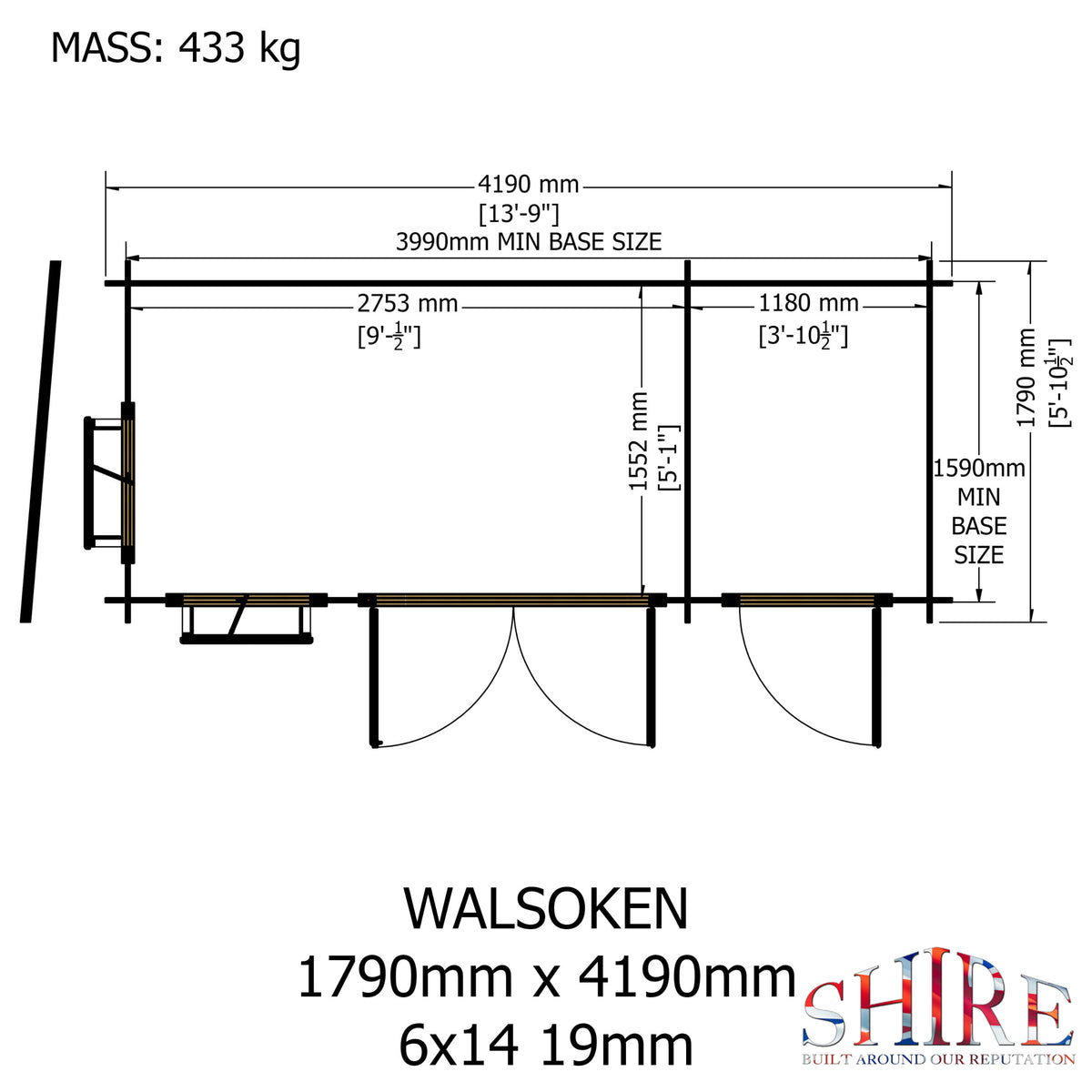 Shire Walsoken 19mm log cabin with storage 6x14 – floor plan