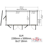 Shire Elm 19mm log cabin with storage shed 8x17 – floor plan