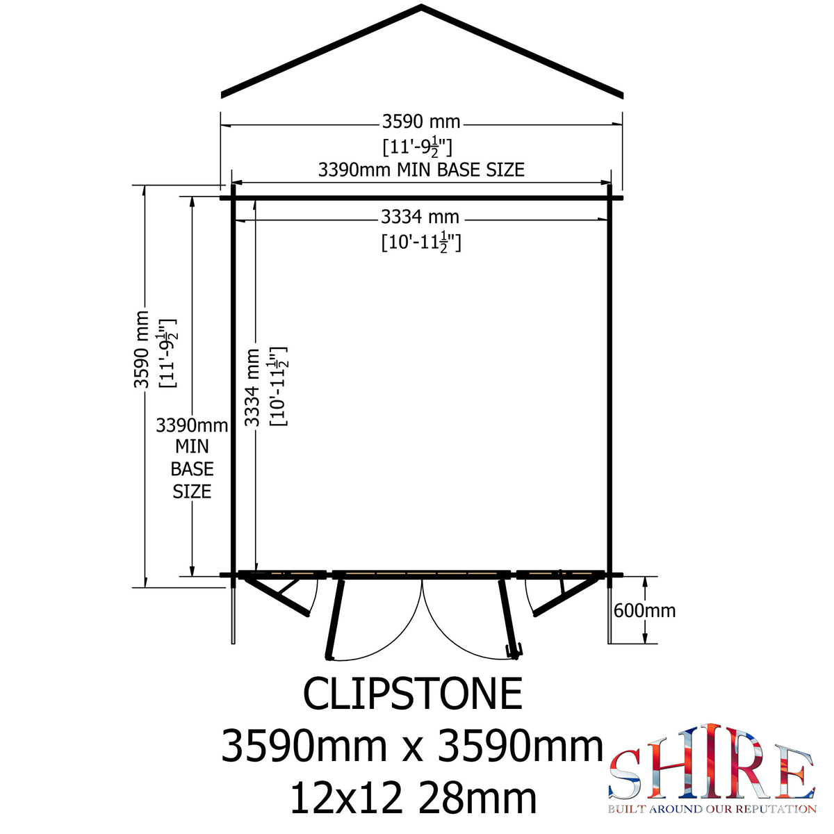 Shire Clipstone 28mm log cabin 12x12 – floor plan