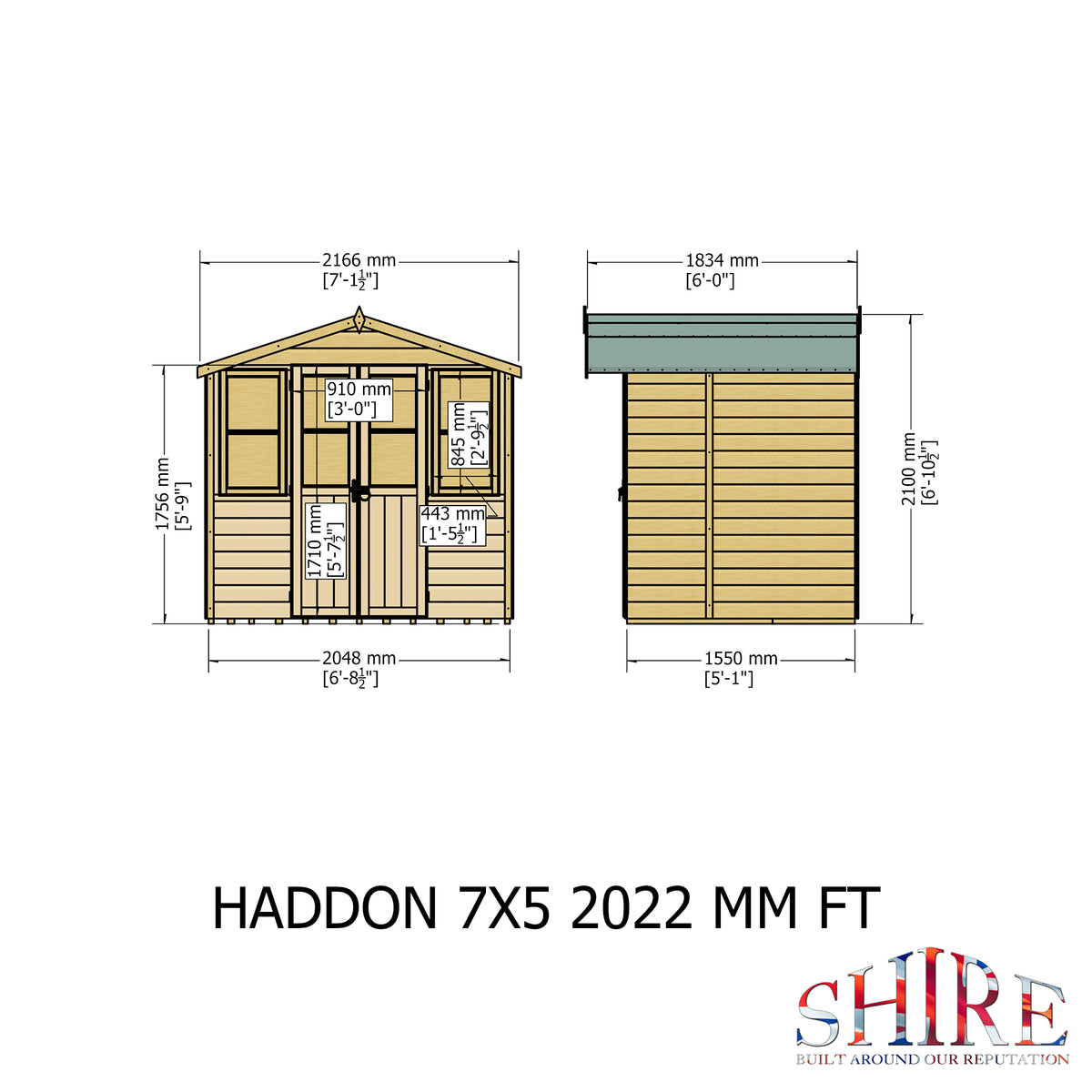 Shire Haddon summerhouse 7x5 apex – alternative view